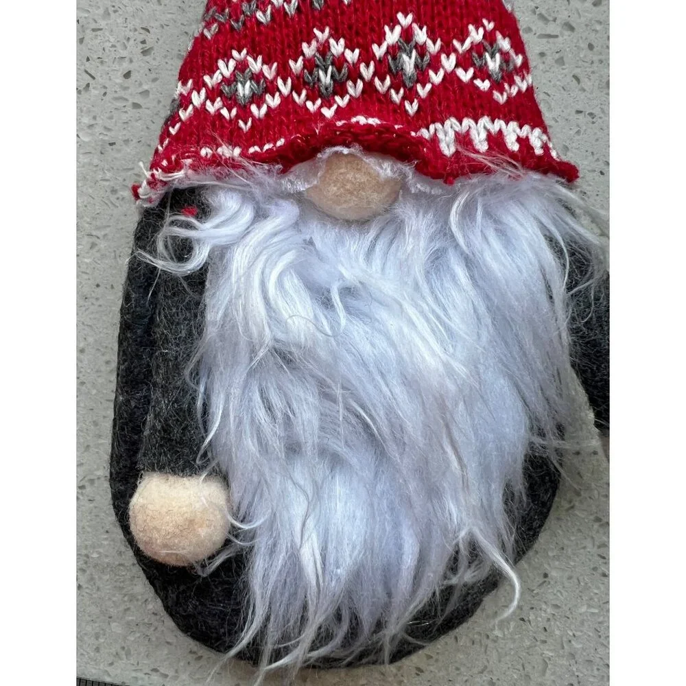 Nordic Style Christmas Gnome Ornament With Red & White Knit Hat And Faux Fur Bea